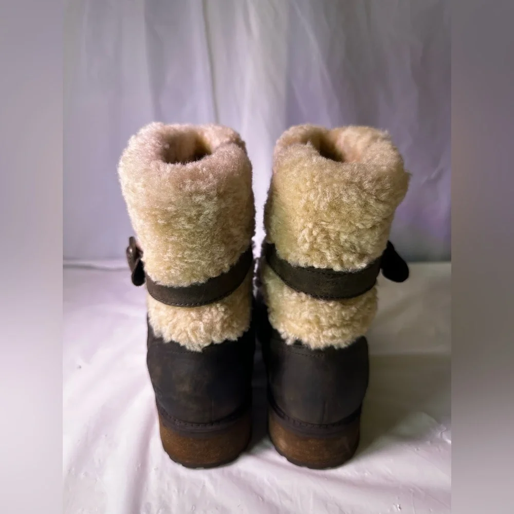 UGG Tan Shearling Buckle Boots